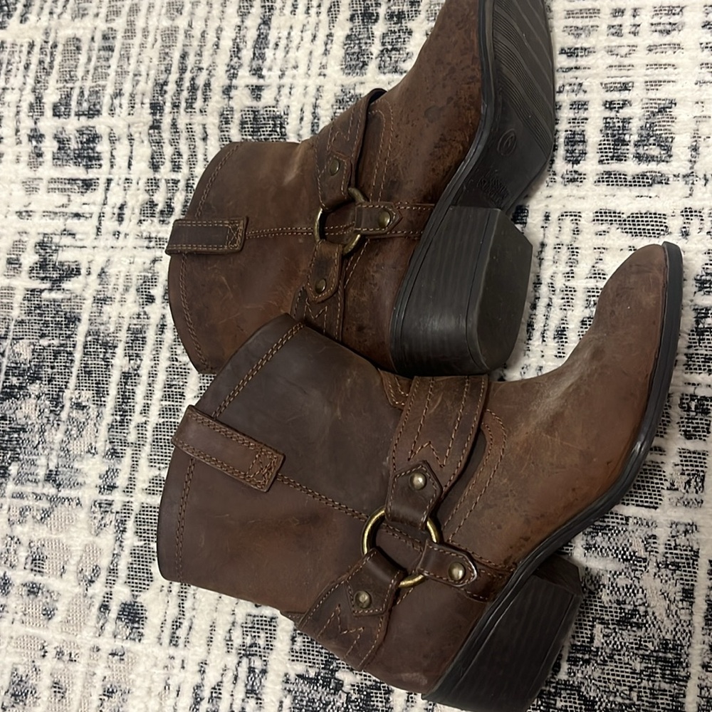 Brown Ankle Boots with Buckle Detail